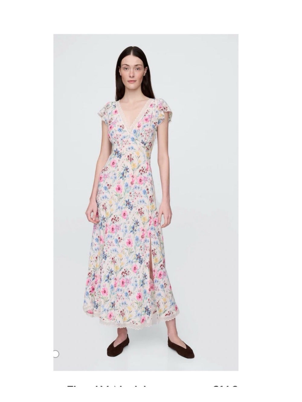 NWT GAP Floral V-Neck Lace-Trim Maxi Dress in Multi-Color